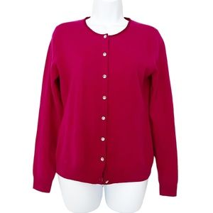 PECK & PECK 2 Ply Cashmere Cardigan Sweater Gem Buttons Satin Collar Sz M Clean!